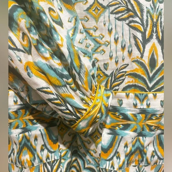 Farm Rio Green/Turquoise Boho Resort Romper Long Sleeve Tassel Tie NWT M - Picture 5 of 9